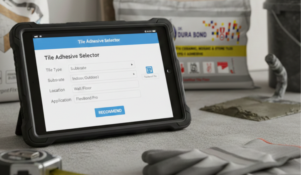 Recommended Tile Adhesive – Smart Selection Tool by Dr. Durabond Dr. Durabond recommended tile adhesive selector tool for choosing the right tile adhesive grade