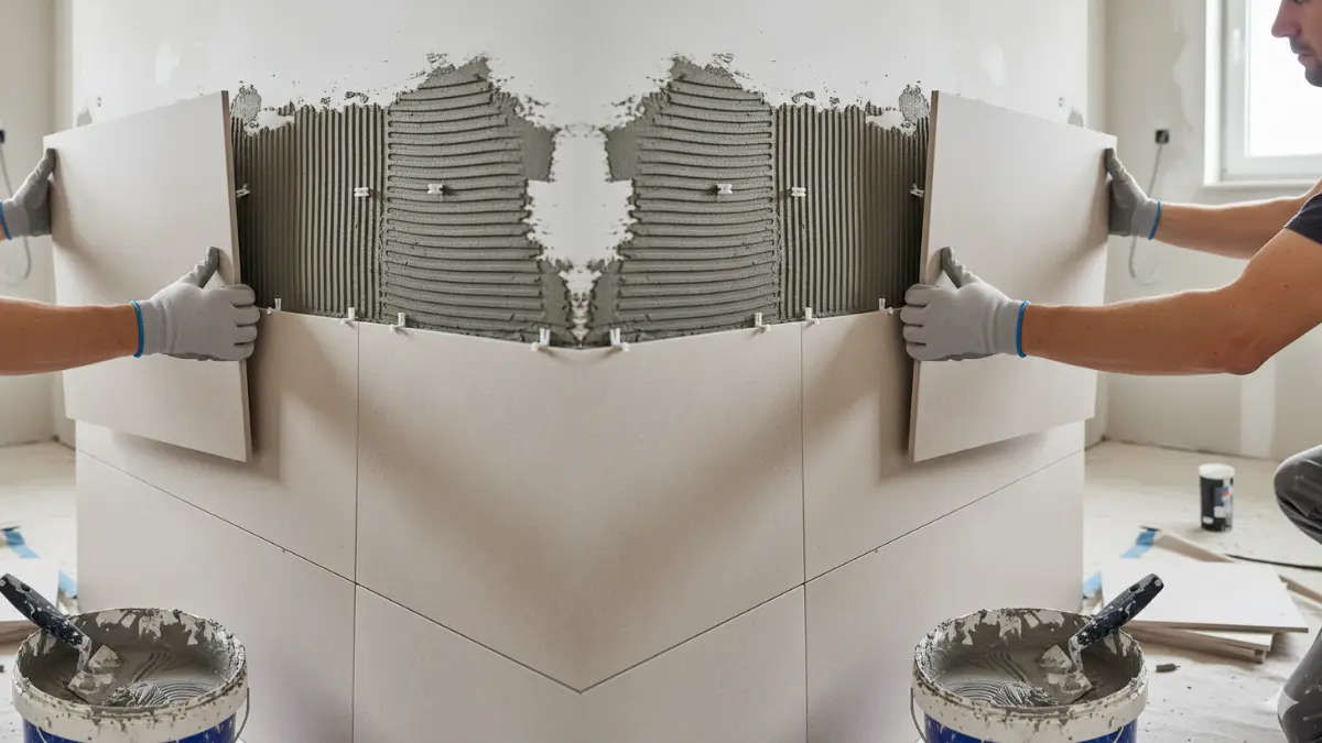 tile adhesive application using notched trowel